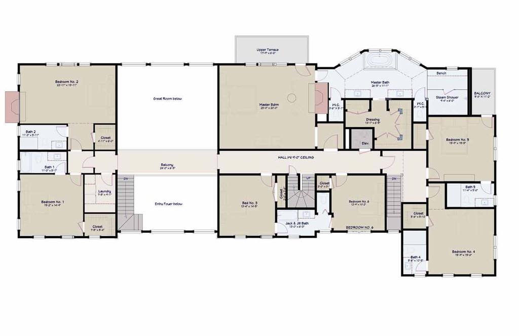 SECOND LEVEL 4,121 SF +/- All Bedrooms feature Cathedral Ceilings 1 Bedroom with Fireplace, Walk-in Closet, & Full Bathroom 2 Bedrooms with Walk-in Closets, & Full Bathrooms 1 Bedroom with Built-in