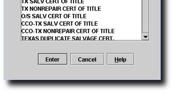 Evidence TTL011 screen. Out-of-State Title Out-of-State Salvage Certificate (Out-of State Salvage Cert.