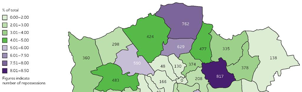 Figure 10: Section 21 repossession rates in London compared with the rest of England The concentration of repossessions using the accelerated procedure in