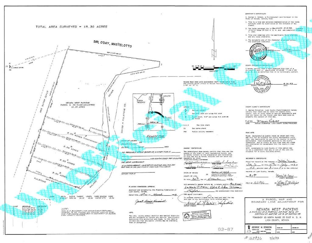 Document #162936- Parcel Map and Boundary Line Adjustment dated July 15, 1993 Staff Review and Comments: Zoning: The subject