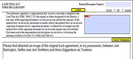 EXAMPLE: DECLARATION FOR A TRUST AGREEMENT (2) If the declaration is created after submitting the electronic document, the declaration is filed by adding the pending number in the related document
