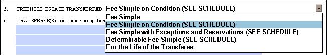 EXAMPLE: SELECTING DETERMINABLE FEE SIMPLE FROM DROP DOWN MENU EXAMPLE: