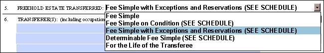 EXAMPLE: SCHEDULE SHOWING FEE SIMPLE ON CONDITION EXAMPLE: SCHEDULE SHOWING FEE SIMPLE ON CONDITION BEING TRANSFERRED (5) Item 5 may be used to qualify the nature of the freehold passing by entering