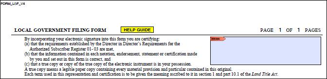 EXAMPLE: CERTIFICATION STATEMENT To affix the electronic signature to the filing form, click on the box at the right of the certification statement.