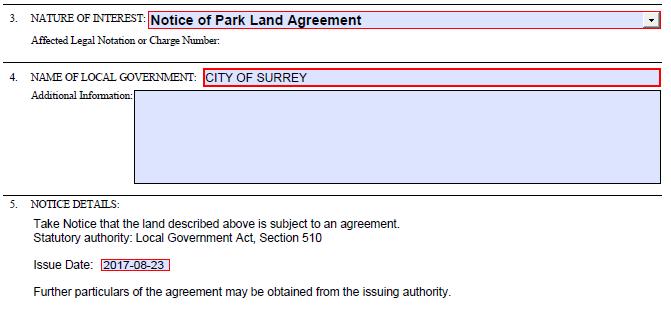 Notice Details, to accommodate a notice of agreement under the Local Government Act. Line 2 Issue Date: Enter the issue date.