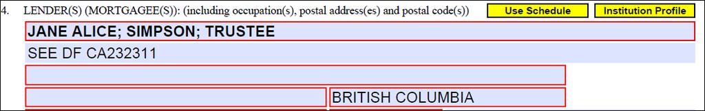 EXAMPLE: ADDING FURTHER DESCRIPTION OF A CORPORATION EXAMPLE: ADDING AN INDIVIDUAL IN TRUST Line 3 Address line field: enter the street address. Line 4 City field: enter the name of the city.
