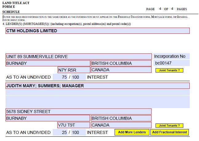 EXAMPLE: SCHEDULE SHOWING FRACTIONAL INTERESTS Institution Profile (11) Users who often enter the same lender or mortgagee information in Item 4 may find it useful to create an institution profile of