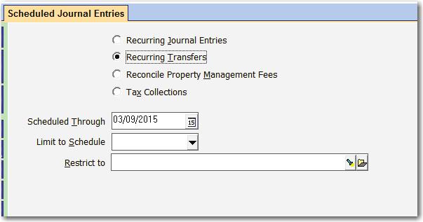 EachTime - Transfer the Amount 1. 2. 3. Go to <<GL, Scheduled Journal Entries>>.
