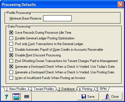 98 Setup Processing Defaults - Database Professional Landlord Training 2005 Setup :