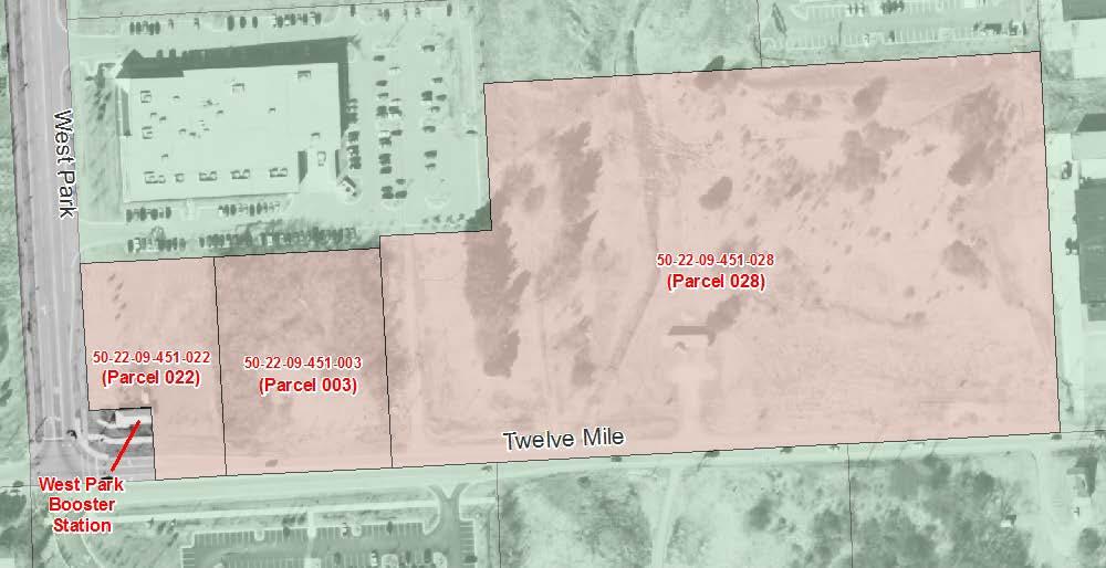 , City staff indicated that they have a purchase agreement for parcel 50-22-09-451-003 (Parcel 003 depicted below) for the construction of a water storage tank.