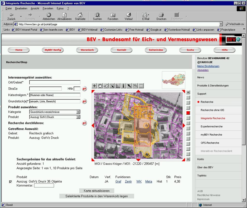 e-geodata Austria User Interface driven dissemination Recherché text graphic Product Selection