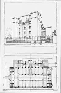 92-95 65-1912 65-1894 Ground plan and perspective view of the administration building for the