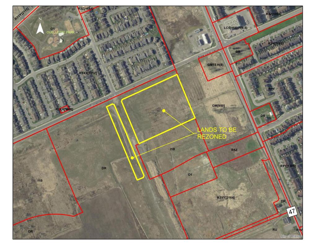 Figure 6: Extract from City of Ottawa Comprehensive Zoning By-law (2008-250) Minto is seeking to rezone the subject lands from Development Reserve (DR) to a R3YY[2115] Residential Third Density Zone,