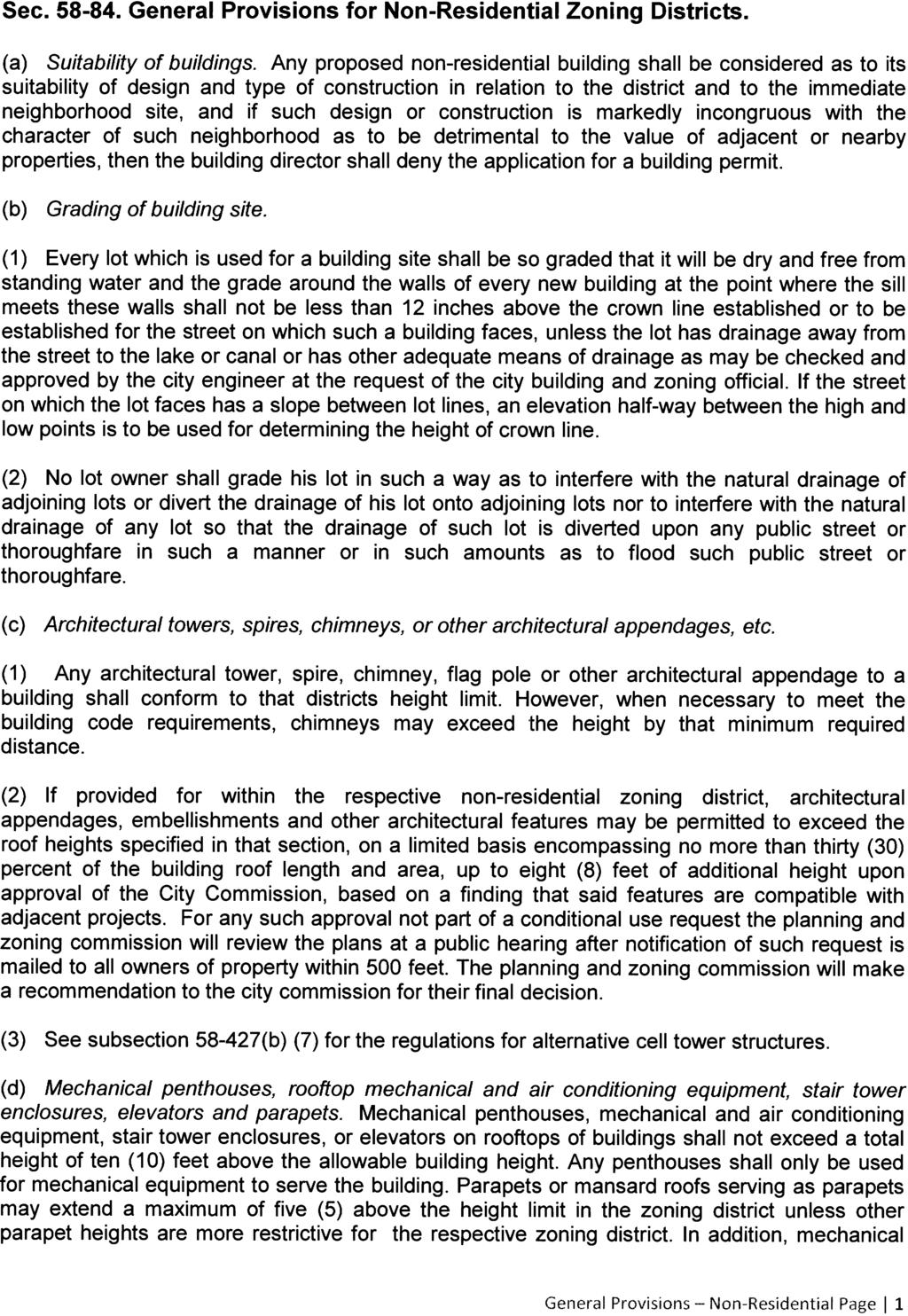 Sec. 58-84. General Provisions for Non-Residential Zoning Districts. (a) Suitability of buildings.