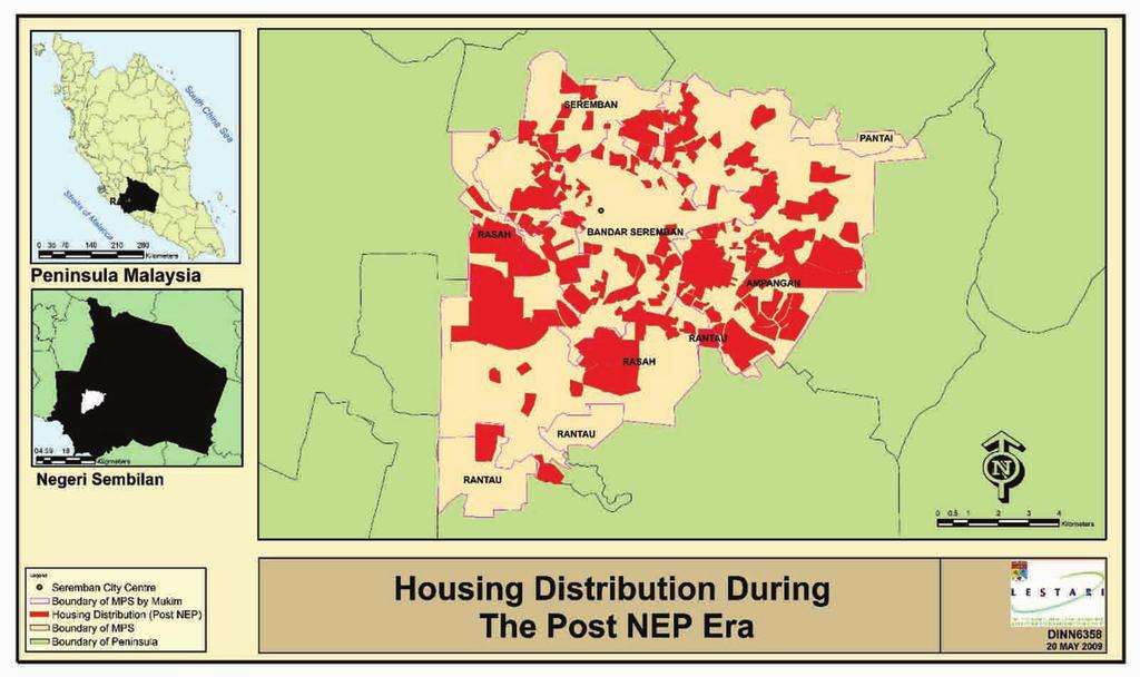 141 Figure 4: Housing Distribution During The Post New Economic Plan Era in The Seremban Municipality Area Figure 4 shows the expansion of housing development outwards of the city centre.
