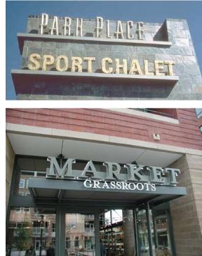 RECOMMENDED SIGN TYPES Freestanding Letters or Logos on Canopies This sign type shall occur at specific locations where the tenant has the appropriate architectural elements.