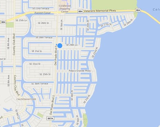The property is situated at the lighted intersection of Del Prado Boulevard South and Cornwallis Parkway in Cape Coral, Florida.