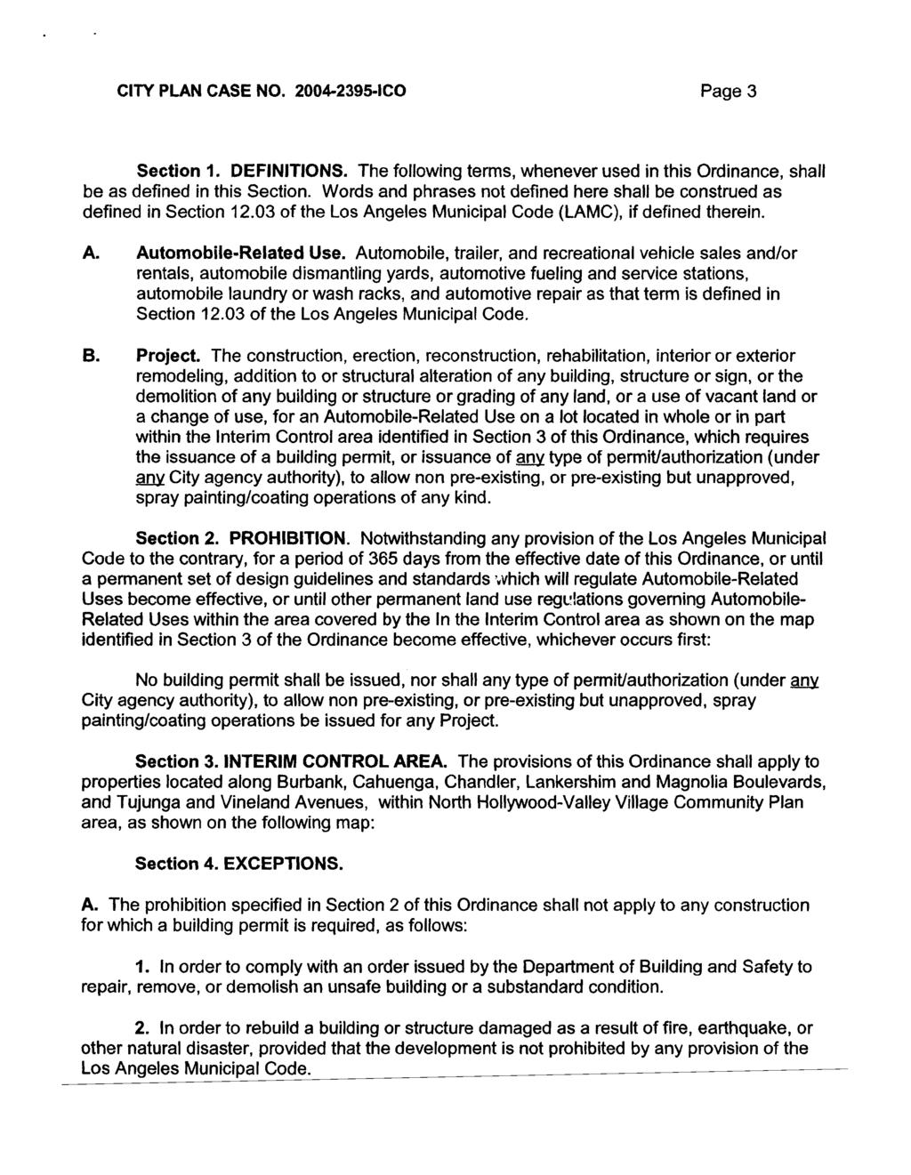 CITY PLAN CASE NO. 2004-2395-ICO Page 3 Section I. DEFINITIONS. The following terms, whenever used in this Ordinance, shall be as defined in this Section.
