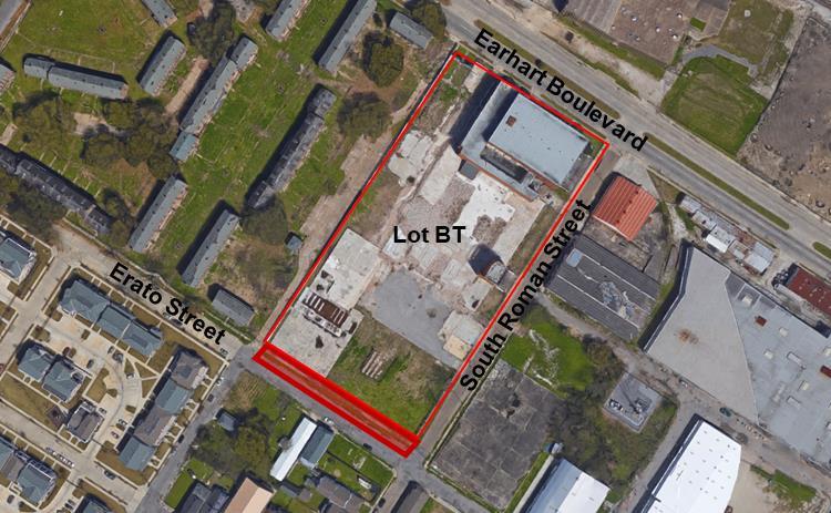 The Department Property Management seeks to acquire a portion of Lot BT through a donation from the Orleans Parish School Board. This portion of property is nearest Erato Street, and measure 302.