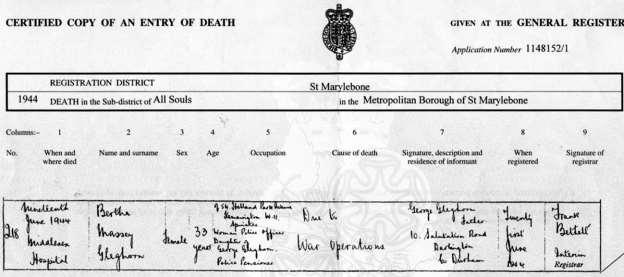 Roll of Honour & Memorials Police Orders recorded Bertha s death the following day Tuesday 20 th June, along with other fallen