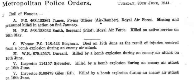 Died on 19 th June as the result of injuries received from a bomb explosion during an enemy air attack.