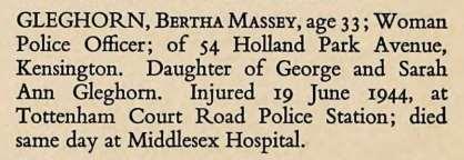CWGC Civilian War Dead Roll extract None of these mentioned something which now seems significant, in that she was the first female Metropolitan police officer to die on duty and possibly the first