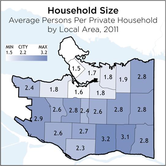 Household Size In 211, had an overall average of 2.2 people per household. This was low compared to other large Canadian cities, except for (2.1) and Québec (2.). However, Metro s figure of 2.