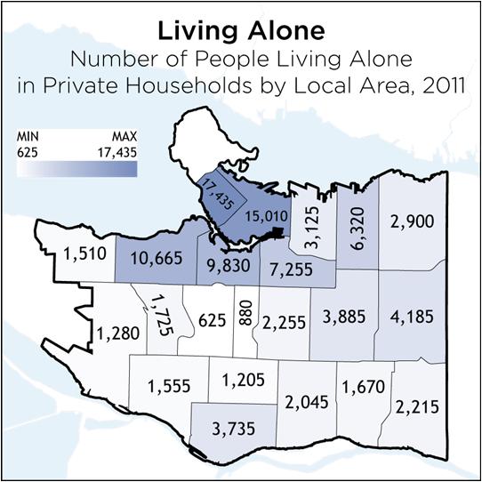 Persons Living Alone In 211, 17 per cent of residents lived alone.