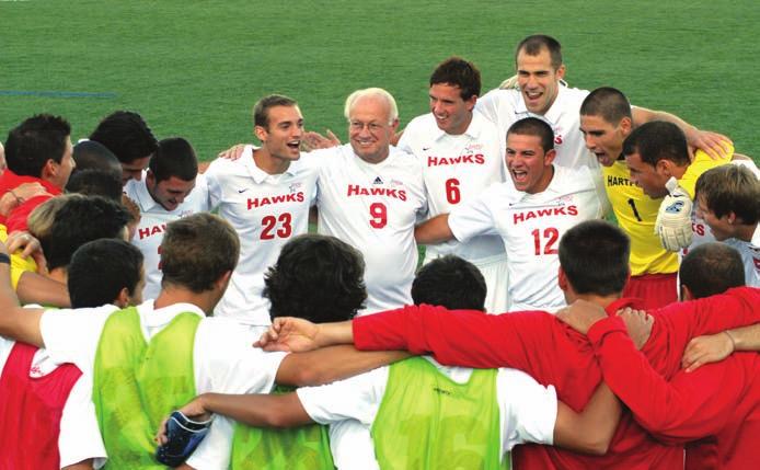 University regent Bob Forrester 66 (number 9) top left joined the men s soccer team pregame huddle in September.