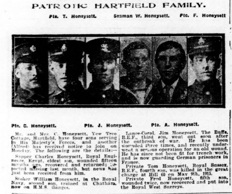 Thomas Edward had several brothers who also served in the Great War but who apparently survived (see press cutting below).