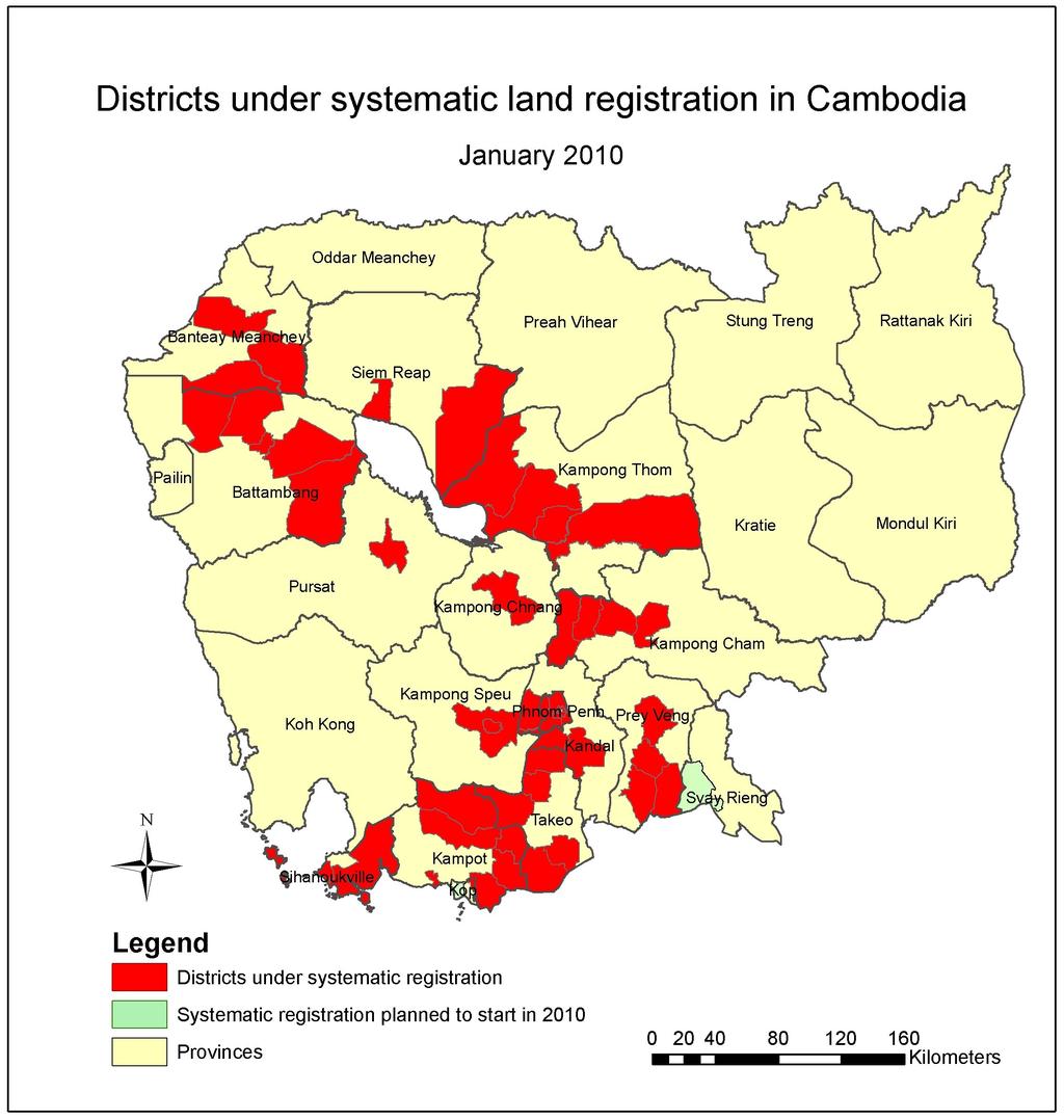 (Cambodia s districts under systematic land registration in 2010 Source: LASSP, 2010) Although statistics on land are not yet highly accurate, available information indicates that of the country s 18.