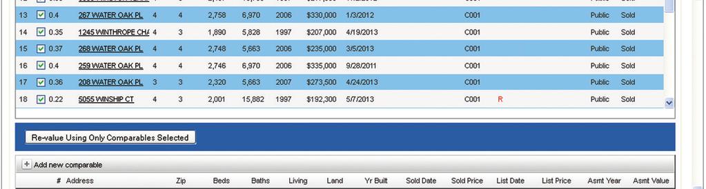 Report Output (continued) Scroll down to view the Comparbles - List. Click on the Detailed Property Information Sheet icon next to the address to view property details.