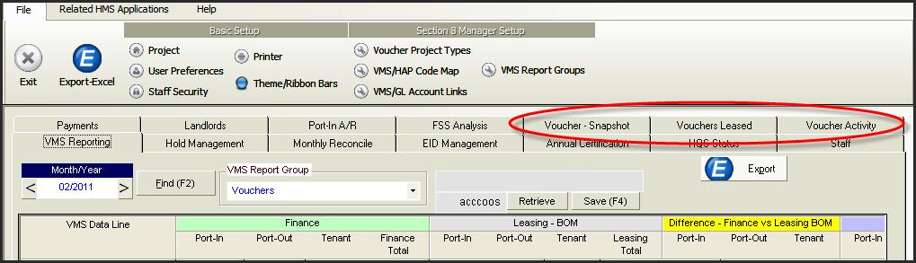 Section 8 Voucher Tracking Two new Voucher tabs have been added to the Section 8 Manager module, next to Voucher Snapshot: