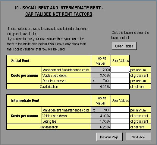 The user can enter their own values for any of the items included in the page by entering their own number into the white cell(s) in the user value column.