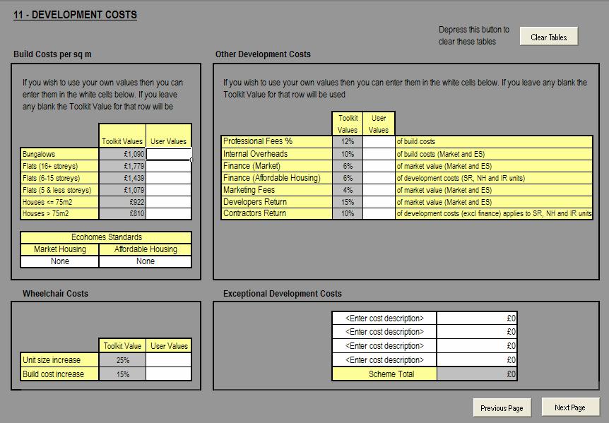 6.11.1 Build costs In the area of the page called Build Costs per sq m, there are six categories of building types which reflect the different costs associated with these types.