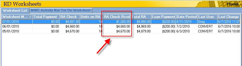 Update RD Worksheets Module RA Check Received Column The Compliance > RD Worksheets module display now includes a new column for RA Check Rcvd.