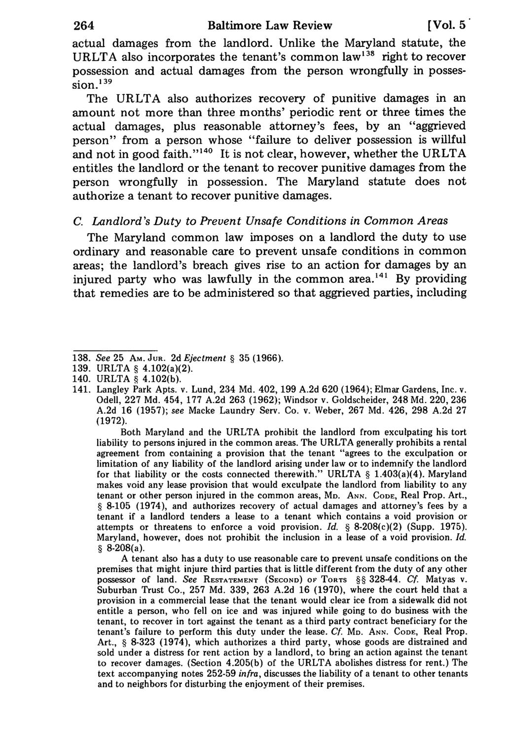 264 Baltimore Law Review [Vol. 5 actual damages from the landlord.