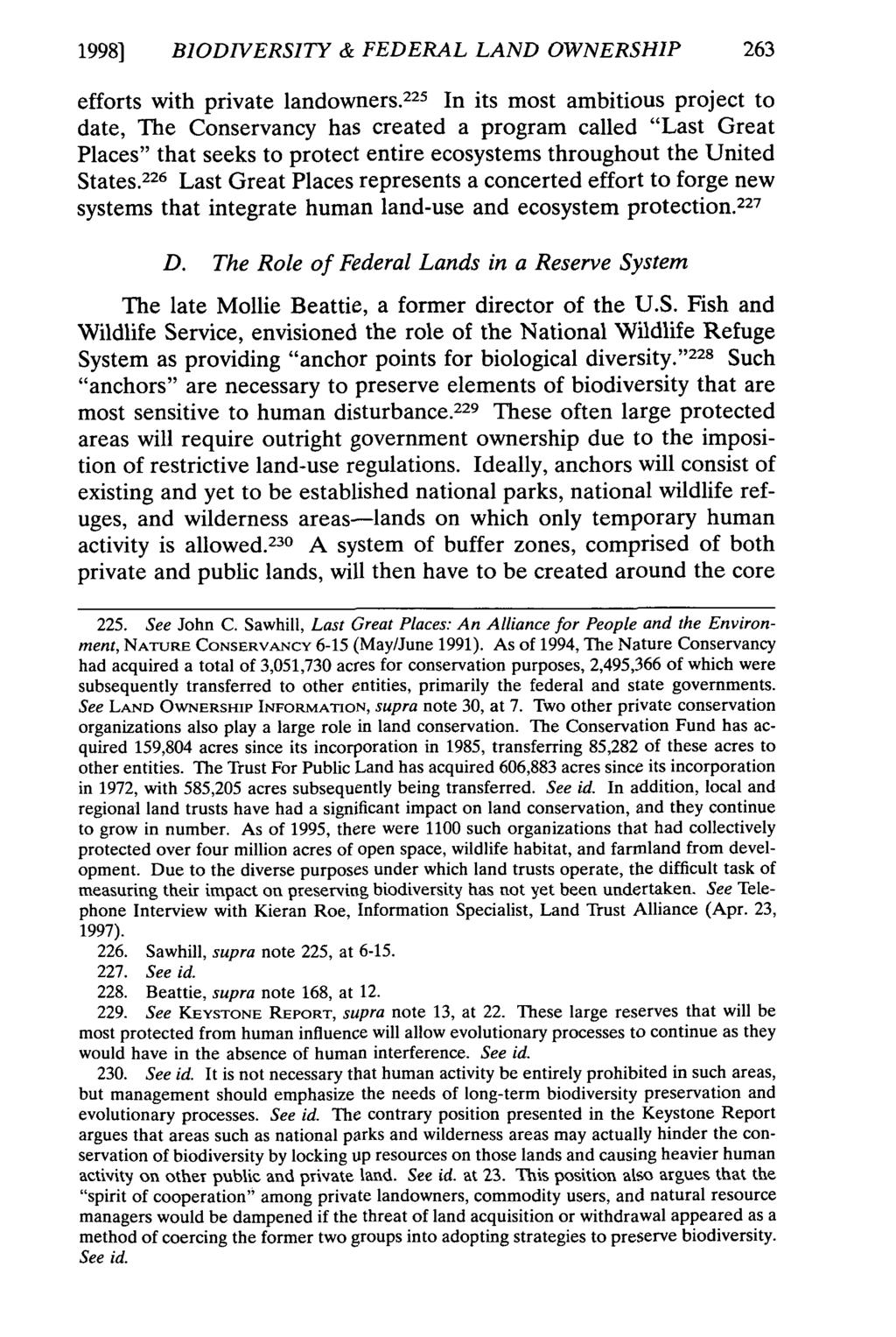1998] BIODIVERSITY & FEDERAL LAND OWNERSHIP 263 efforts with private landowners.