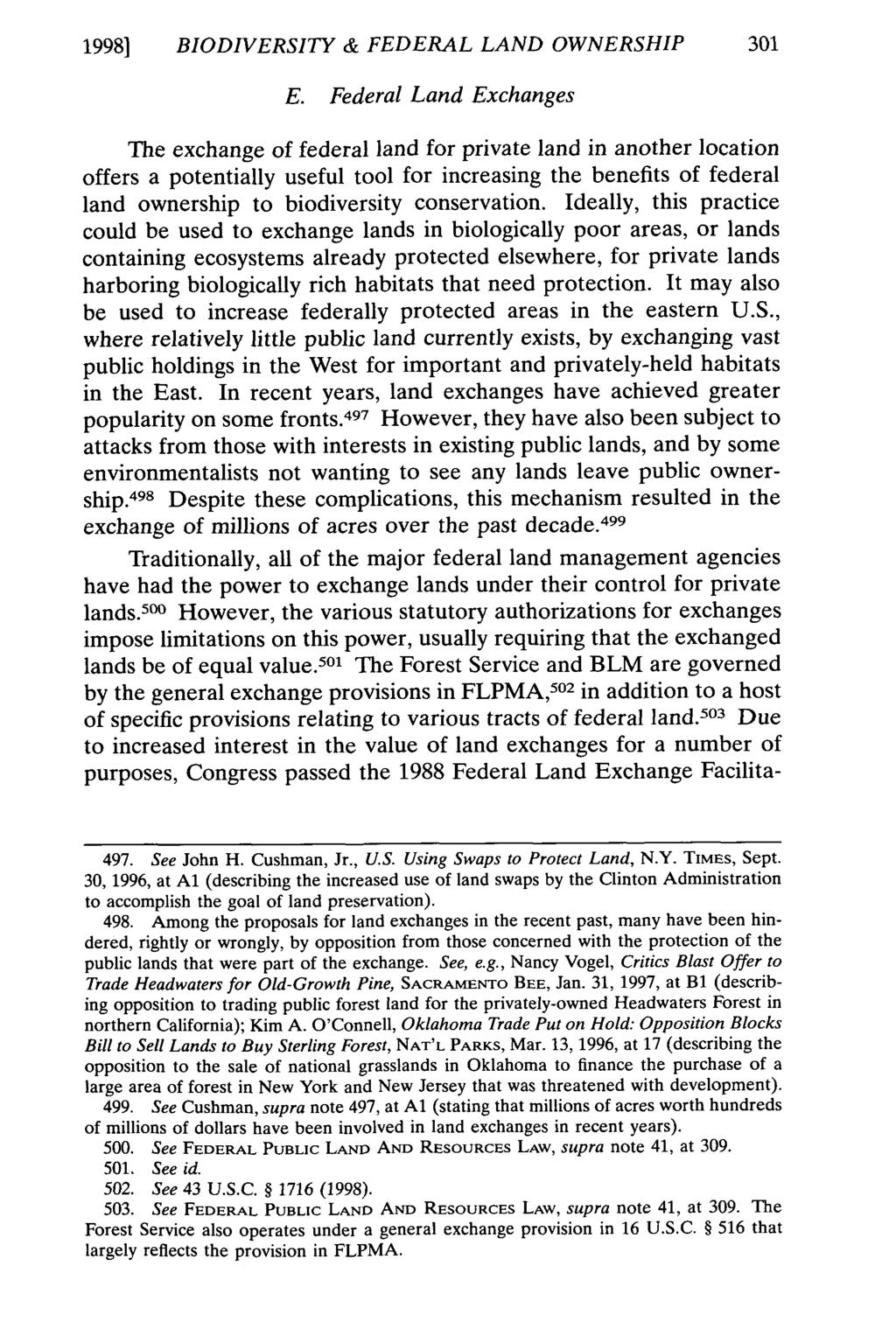 1998] BIODIVERSITY & FEDERAL LAND OWNERSHIP 301 E.