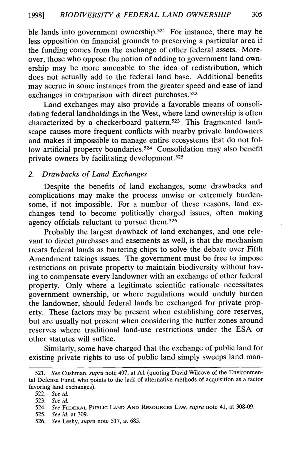1998] BIODIVERSITY & FEDERAL LAND OWNERSHIP 305 ble lands into government ownership.