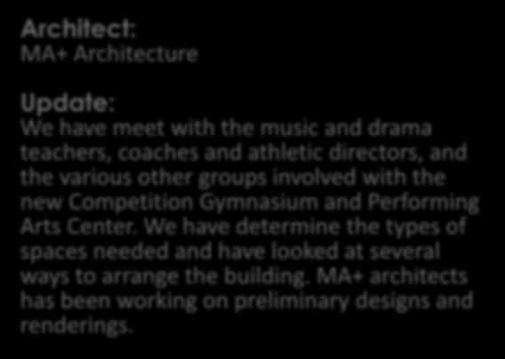 Enid High School Architect: MA+ Architecture Update: We have meet with the music and drama teachers,