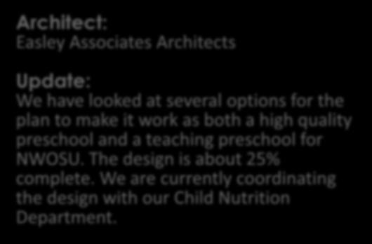 Cooperative Preschool Architect: Easley Associates Architects Update: We have looked at several options for the plan to make it work as both a high quality
