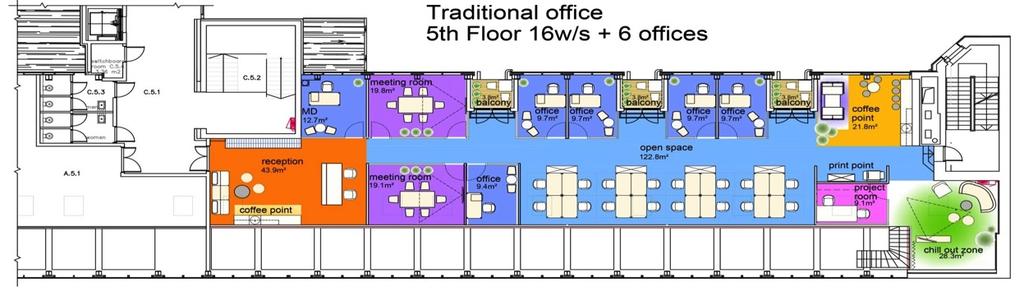 TRADITIONAL OFFICE GENERAL ARRANGEMENT 5 TH FLOOR 16 W/S + 6 OFFICES