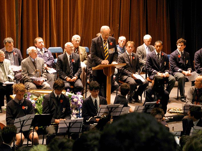 Otago Boys High School ANZAC memorial service A picture story - 3 The main speaker for the 2008 service was Air Vice Marshall Robin Klitscher who spoke to the boys about the various services, army