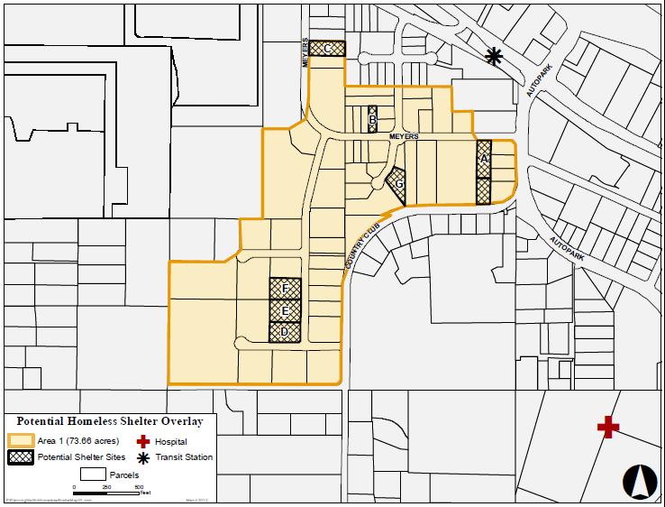 Shelter Overlay initially proposed in HP (Hospital Professional) zone.