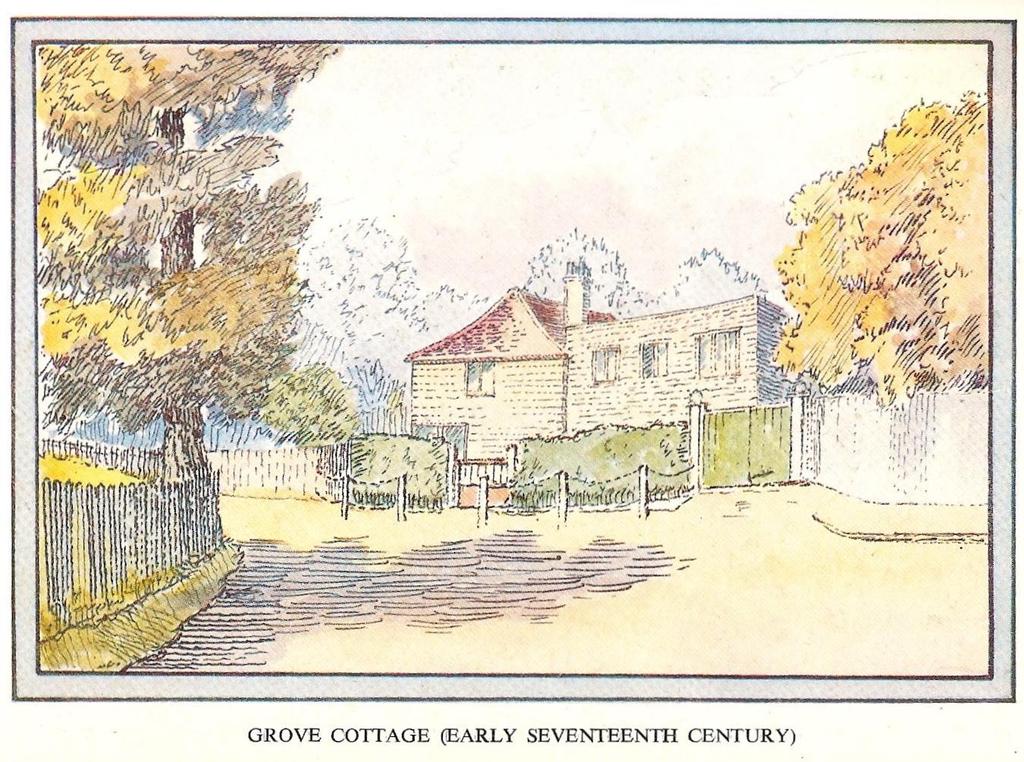 Sketch by Mr Arthur Parsons courtesy of Redbridge Museum Grove Cottage was a two- storey, 17 th century, timber framed house which stood on the corner of George Lane (now Nutter Lane) and Leicester