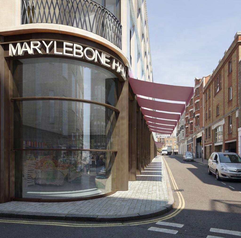 restaurants, inspired by Wendover Court, activates the street, leading to the Marylebone