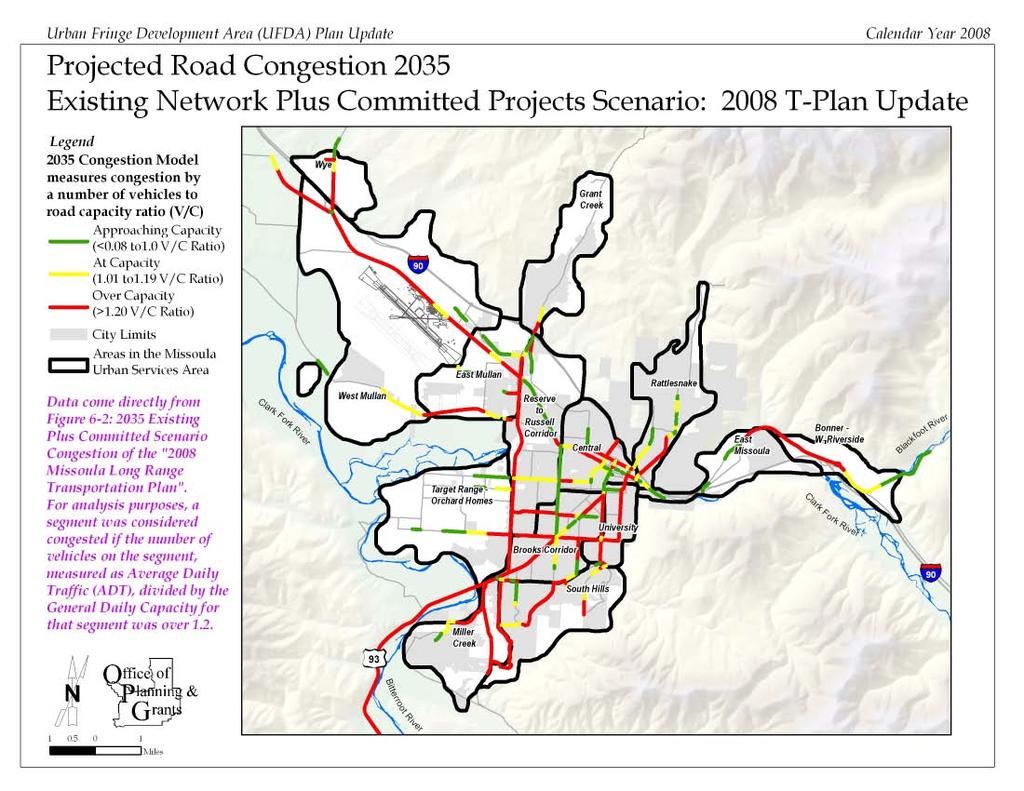 In 2008, OPG updated the Missoula Urban Transportation Plan. The traffic congestion data and map on this page come directly from that plan.