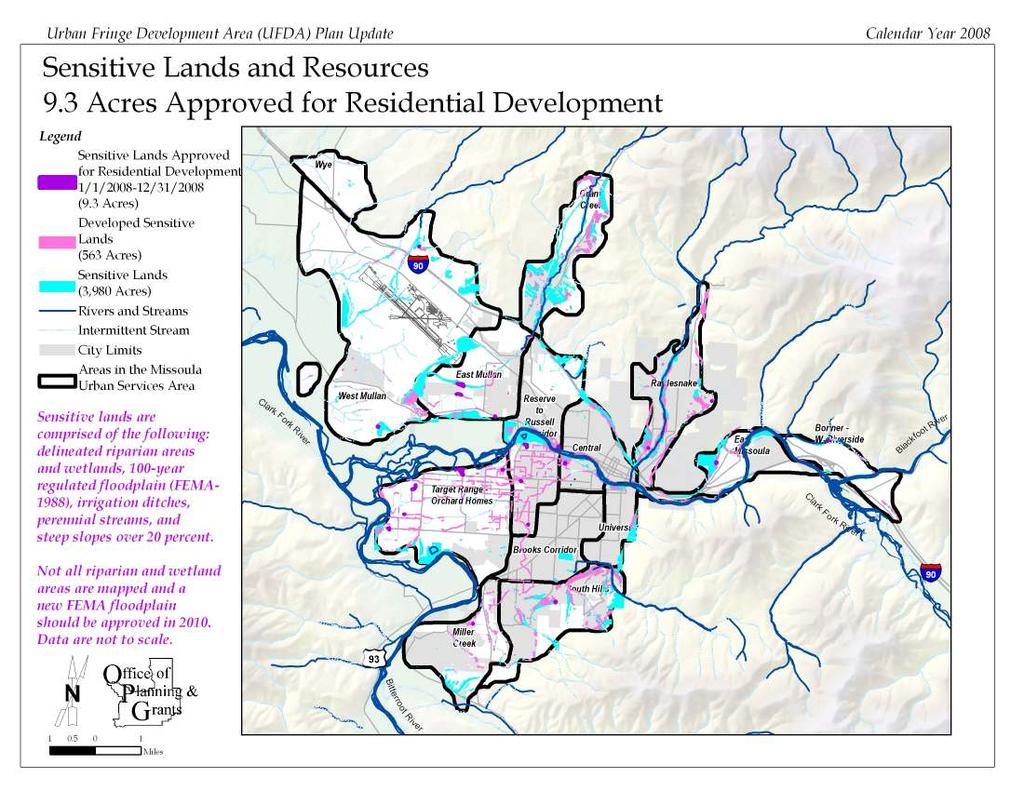 Sensitive lands of approximately 3,980 acres are shown in light blue.