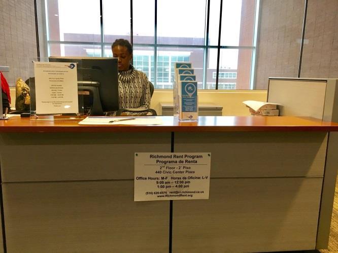Rent Program Office 440 Civic Center Plaza Suite 200 (Second Floor) Richmond, CA 94804 Opened January 3, 2017 Walk-In and Phone Hours: Monday Friday 9:00 AM 12:00 PM 1:00 PM 4:00 PM